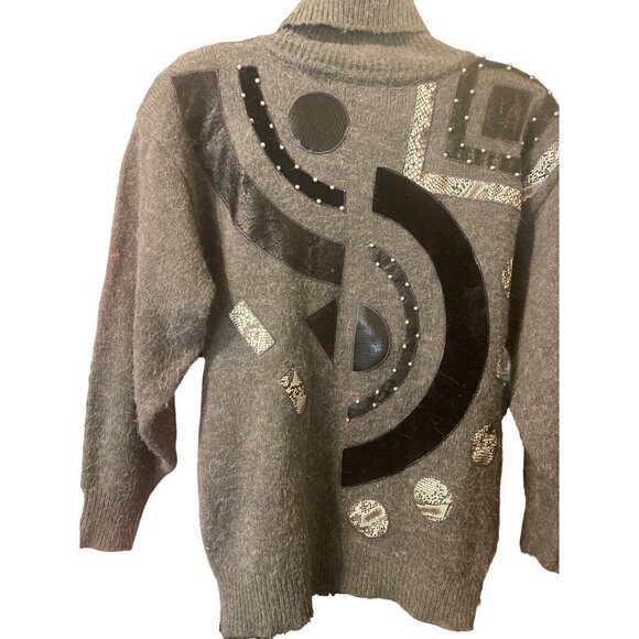 Women's Vintage Tall Collection Grey Turtleneck Sweater Medium Embellished AS IS - Picture 6 of 12